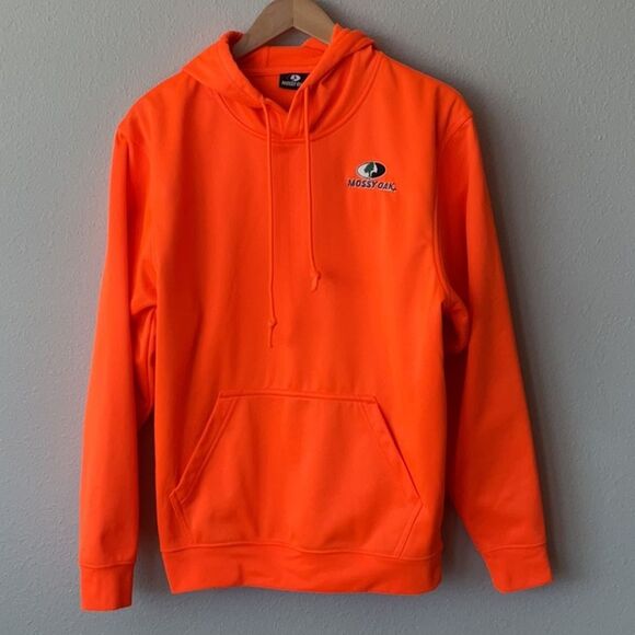Blaze Orange Mossy Oak Hunting Pull Over Sweatshirt Hoodie Men M Polyest… - Picture 1 of 7